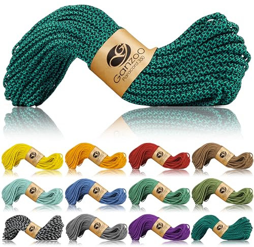 Ganzoo Paracord 350 Seil, Nylon Polyester, 2,5mm, Typ 1, 30m, Outdoor Schnur, Allzweckseil, Takelung für Armband, Hundehalsband, Hundeleine Knüpfen, Camping Survival, Diamant smaragd grün