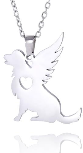 TEAMER Edelstahl Engel Hund Halskette Niedlicher Flügel Herz Hund Anhänger Haustier Tier Hundeliebhaber Gedenkschmuck Für Frauen Männer (Silber)