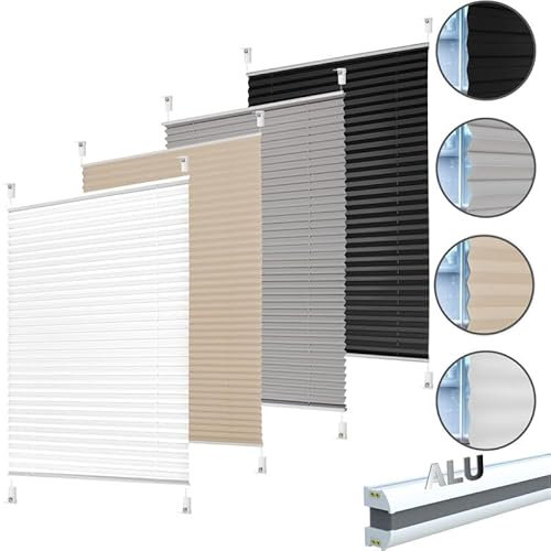 Plissee Klemmfix ALU zum Klemmen ohne Bohren Blickdicht für Fenster extra stabil Faltrollo beige B 110 x H 130