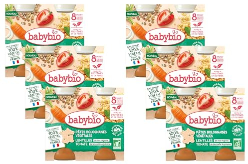 BABYBIO - Petits pots - Pâtes bolognaises végétales - Carottes Lentilles Tomates - 8+ mois - 2 x 200g - BIO - Lot de 6