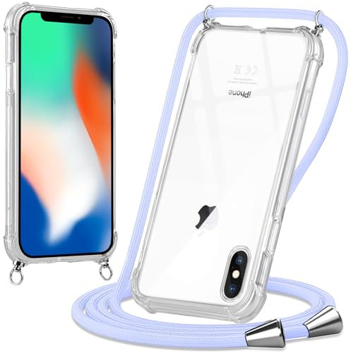 Oelrstfe handyband Hülle mit Band für iPhone XS/X, Handyband zum Umhängen Handy Umhängeband Transparent TPU Stoßfest Silikon Handyhülle mit Kette für iPhone XS, Violett