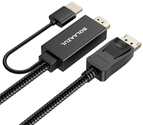 BolAAzuL Cable HDMI a DisplayPort 4K @60Hz Negro, Unidireccional, Monitor Alimentado por USB, Entrada HDMI Macho a DP Macho Salida Convertidor