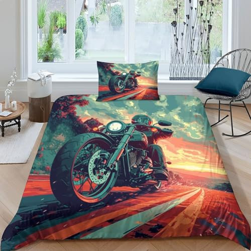 ATV Quad Frenzy Bettwäsche Set 3D Gedruckter Motorrad Bewegung Bettbezug Weiche Und Angenehme Microfaser 2teilig Bettbezüge Mit Reißverschluss Verschluss Und Kissenbezug Für Erwachsene Single（135x200c