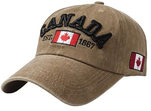 Kanada Baseballkappe, Kanadatag, bestickte Ahornblatt-Flagge, verstellbare Mütze Cap Damen Laufen (Khaki, One Size)