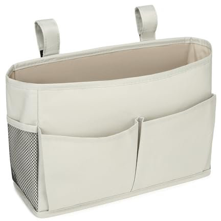 KUIZHEN Bedside Storage Pocket Basket, Multifunctional Bedside Bag with Adjustable Hanging Tape, Dormitory Bed Organiser Caddy for Home, Office, School Dorm Grey
