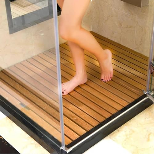 Rutschfeste Badematte Aus Holz,Badematte Aus Bambus Als Trennwand Für Wasser,Quadratische Duschmatte Für Drinnen Und Draußen,Für Spa,Sauna,Pool,Whirlpool–Bodendekor Und -Schutz,70cmx110cm(27.6x43.3in)