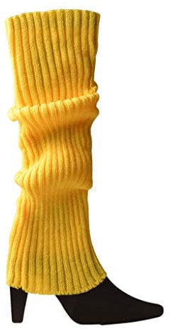Kodbww Women 80s Fluorescent Colored Knit Leg Warmers Ribbed Footless Socks Stockings Halloween Dance Party Accessories Yellow