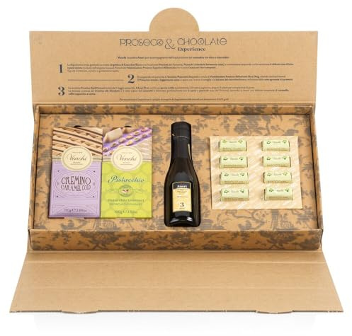 Venchi, Chocolate & Prosecco Experience, 320gr, Selezione di Cioccolato e Prosecco Millesimato Arneri, Senza Glutine, Senza Conservanti e Coloranti, Idea Regalo