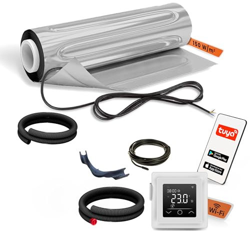 EH Expert AluPROFI -150 W/m²- 4,5 m² -Heizmatten-Set für schwimmende Bodenbeläge –Elektrische Fußbodenheizung für Vinyl, Laminat, Parkett– mit WLAN-Touchthermostat und Installationsmaterial (Weiß)