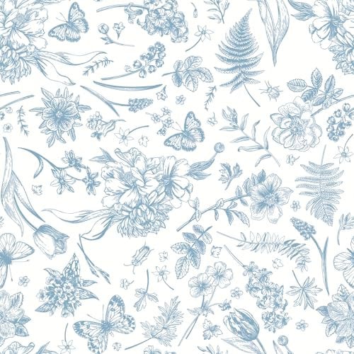 CiCiwind Self Adhesive Wallpaper 44CM×3M White Blue Floral Wallpaper Waterproof Peel and Stick Wallpaper Flower Leaf Butterfly Stick on Wallpaper Thicken Sticky Back Plastic for Wall Cabinets Decor