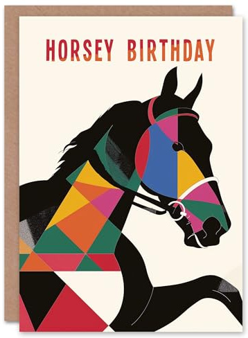 Artery8 Horsey Horse Race Racing Fun Colourful Geometric For Him Man Birthday Card