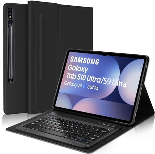 FOGARI Teclado Samsung Galaxy Tab S10 Ultra 14.6'' - Galaxy Tab S9 Ultra Teclado con Funda,QWERTY Español Ñ Teclado Ultra Delgada Retirable, Compatible con Samsung Galaxy Tab S10Ultra/S9Ultra, Negro