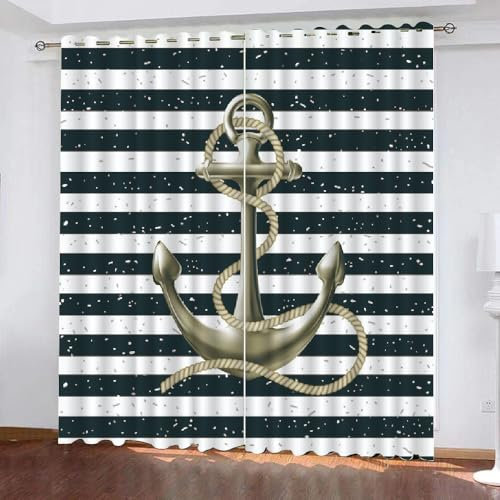 XPINGO 3D Anker Gardinen ösenschal 2er Set B 120 X H 140 cm Maritime Vorhang Blickdicht Kälteschutz Schallschutz Verdunkelung Wärmeisolierende Vorhänge für Wohnzimmer Schlafzimmer（Stil 6-4）