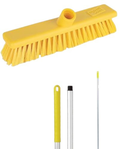 Robert Scott Soft Washable Broom Head 30cm and 125cm Hygiene Handle for Indoor and Outdoor Sweeping (Yellow)