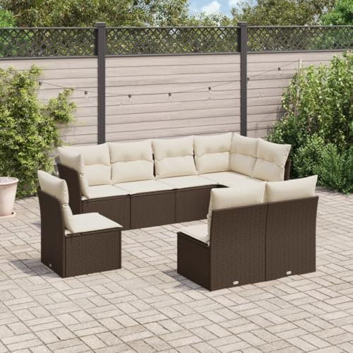 UJCHVHN Home Garden, 8-teiliges Gartensofa-Set mit Kissen, braunes Polyrattan