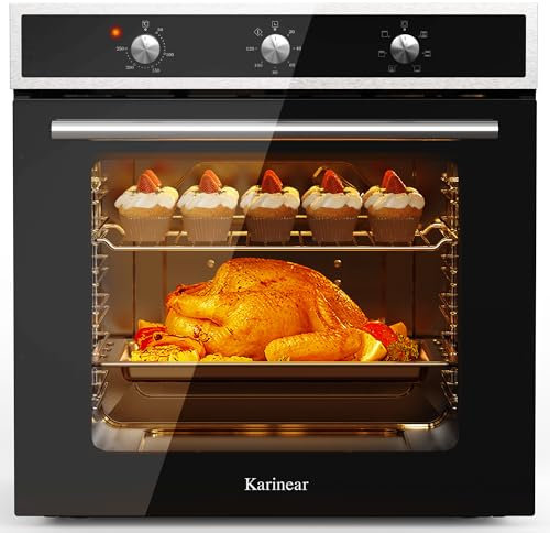 Karinear Electric Oven 60L Built in Knob Control 6 Functions 2200W Plug and Play 220V 60cm Wide Black with 120 Timer
