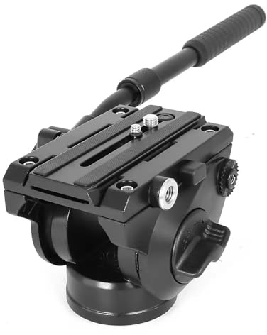REFLEX CAMERA Metal Video Tripod Fluid Head with 360° Panning, Quick Release Plate, -70°/90° Pitch, 1/4 Base Mount and 3/8 Side Mount, Telescopic Handle & 10kg Load Capacity for DSLR & Camcorders