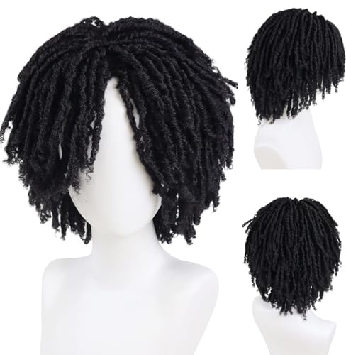 GNIMEGIL Kurze Schwarze Männer-Dreadlock-Perücke Realistische Twist Rasta | Rollenspiel Geflochten