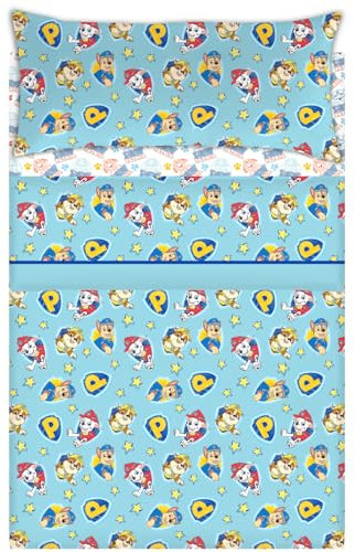 Paw Patrol Juego de Sábanas Patrulla Canina, 3 Piezas, Microfibra, Azul y Rosa, para Cama 90 cm (Azul)