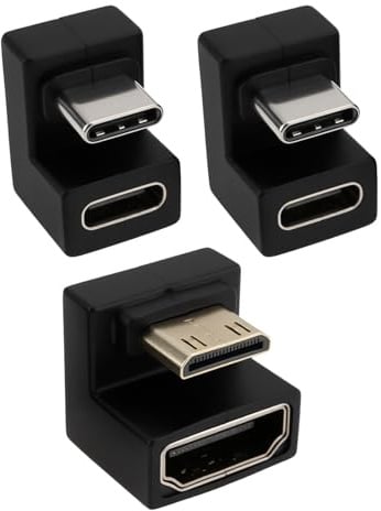 EMSea 180 Degree Angled Mini HDMI to HDMI Adapter with USB-C Adapter for Portable Display, Long Side Inward