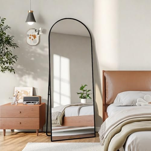 UnboxGermany Miroir en Pied Grand, Grand Miroir de Sol Pleine Longueur, Cadre en Alliage d'Aluminium, Suspendu, pour Chambre Salon Entree (Noir, 162x53cm)