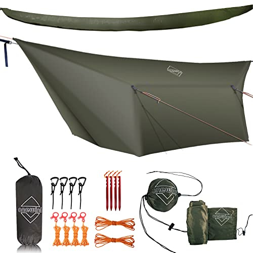 12' OD Green Hammock Tarp with Sleeve - Waterproof Rain Fly for Camping Outdoor Shelter Lightweight & Durable Canopy for Backpacking Hiking and Survival Gear