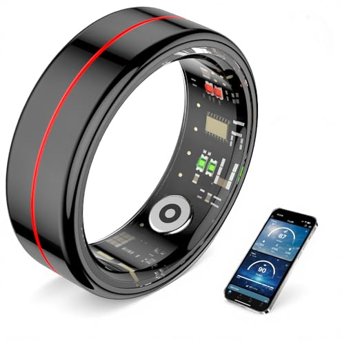 Smart Ring for Women & Men -100+ Sports Modes, Fitness Tracker with Heart Monitor, Sleep Tracker, Step Counter, Fitness Ring Compatible Android iOS, IP68 Waterproof, No Subscription Fee (Black, 8)