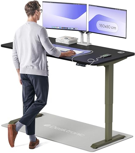 Desktronic HomePro Standing Desk – 160 x 80 cm Height Adjustable Desk with Electric Dual Motor, Touchscreen Controller & Integrated USB/USB-C, 3 Memory Presets