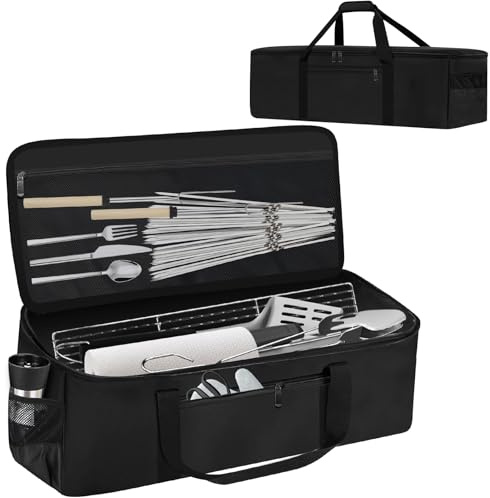 Grill Tool Storage Bag,22 BBQ Utensil Accessories Storage with Pockets