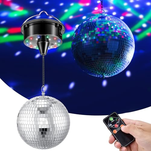Discokugel Spiegelkugel, 15cm Rotierende Discokugel Disco Licht Party Lichter Motorlichter mit Fernbedienung für Partys (Einstellbare Drehzahl)
