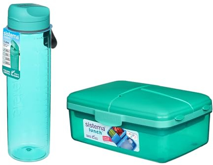 Sistema Lunchbox 1,5L Quaddie – Teal + Trinkflasche 1L Tritan Minty Teal | BPA-frei Set