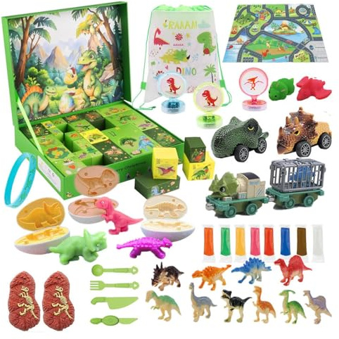 Adventskalender Dinosaurier Weihnachten | Modell Auto 24 Tage | Figur für Adventskalender – für Jungen Mädchen Familienaktivität Geschenk Party Schule Wohnzimmer