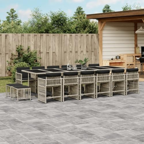 QJBSAVVA 17-teilige Garten-Essgruppe 330 x 106 x 73 cm klappbar mit Stühlen Hockern Poly-Rattan Hartglas-Tisch Balkon Terrasse Sitzgruppe für kleine Balkone Gartenmöbel Outdoor
