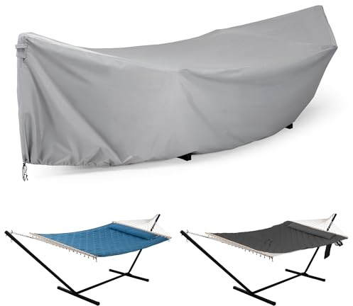 ANOW Housse de hamac imperméable améliorée, housse de protection en polyuréthane épais avec sangle à boucle réglable pour support de hamac de 3,7 m, gris argenté