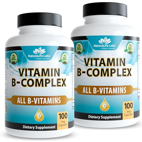 Vitamin B-Complex with Vitamin C – Includes Active B2 (Riboflavin-5-Phosphate), B6 (Pyridoxal-5-Phosphate), B9 (5-MTHF) and B12 (Methylcobalamin); plus B1, B3, B5 and B7 – 100 Capsules (2 Pack)