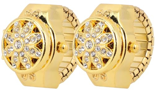 AKOOSY Goldene Ringuhr mit Strass und 2 Stück, Verstellbar Elegant