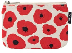 Kleine Kosmetiktasche aus Bio-Baumwolle – Kulturbeutel & Kosmetikbeutel, Make-Up Etui & Federtasche für Damen, Herren & Kinder, kompakt, vegan, mit Muster (Greige/Poppy Print)