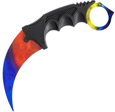Hochwertiges 19cm CSGO Karambit Messer Übungsmesser Trainingsmesser Real-Life-Sammlung Jagd Survival Outdoor Counter-Strike Global Offensive Jagdmesser Knife (Marble Fade Ice & Fire [Scharf!]))