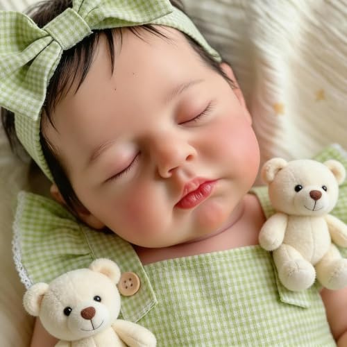 Zero pam Lebensecht Reborn Baby Mädchen Vollsilikon Puppe, 45 cm Reborn Babypuppe Wie Echtes Baby, Vollsilikon Vinyl Waschbare Puppe mit Haaren Bew Augen Offen (Modern)