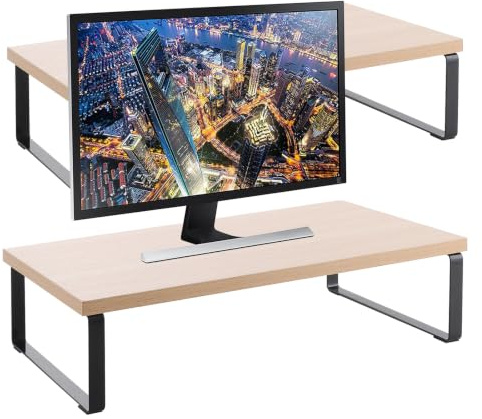 APACALI 2 Pack Wooden Monitor Stand, 40x20x8cm Monitor Riser Wooden, Monitor Stand Wood for Home Office, Supports up to 5KG, Brown & Black
