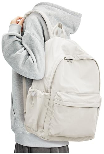 wepadre Schulrucksack Rucksack Mädchen Teenager Aesthetic, Wasserabweisende Schultasche Daypack mit Laptopfach, Unisex Backpack für Die Schule, Beige