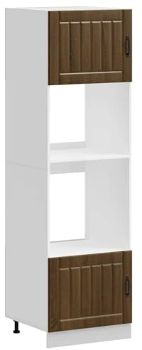 Heofavd Lucca Lot de 2 armoires encastrées pour four encastrable et micro-ondes, meuble de cuisine en bois aspect chêne marron, 60 x 57 x 207 cm, avec pieds réglables