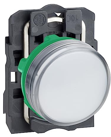 Schneider Electric Harmony XB5 - Pilot Indicator Light, Plastic, Plain Lens, Integral LED, Industrial Control, 22 mm Mount, 230…240 V AC, XB5AVM1, White