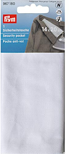 Prym 967180 Sicherheitstasche mit Reißverschluß, 14 x 20 cm, rohweiß, 100% Baumwolle, Weiß, 17 x 14 cm, 1 Stück