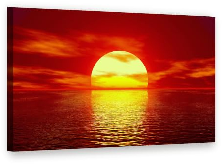Visario Leinwandbild 120x80 cm 5094 Sonnenuntergang Meer Horizont - Fertig aufgespannt auf Holzrahmen - Wandbild Abendrot Ozean Wasser Sonne - Moderne Wanddekoration Wohnzimmer Schlafzimmer Büro Küche