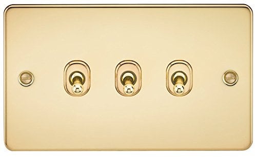 Knightsbridge FP3TOGPB FPAV3TOGPB Flat Plate 10A 3G 2 Way Toggle Switch-Polished Brass