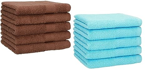Betz 10 Stück Gästehandtücher Premium 100% Baumwolle Gästetuch-Set 30x50 cm Farbe nussbraun und türkis