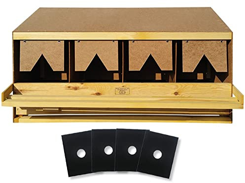 Legenest für Hühner 4er groß – schräge Oberteil-Variante | Abrollnest aus Holz mit Nestmatten & Auffangwanne | montiertes Hühnernest zum Stellen oder Hängen