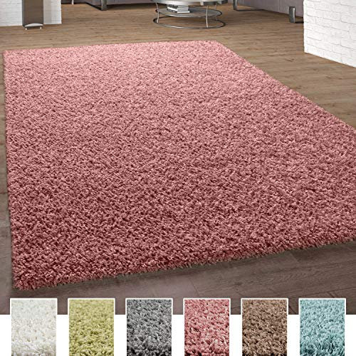 Paco Home Shaggy Teppich Hochflor Langflor Teppiche Hochwertig Pastell Uni Versch. Farben, Grösse:70x250 cm, Farbe:Pink
