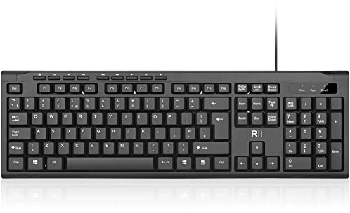 Rii RK907 USB Wired Keyboard Full Size Office Keyboard Compatible with Mac PC Tablet Windows Android Microsoft UK Layout